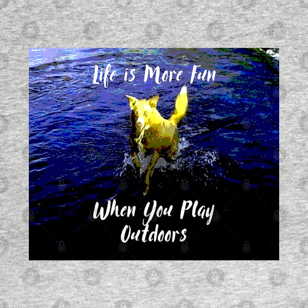 Life is More Fun When You Play Outdoors - Dog Splashing in the River by sarahwainwright